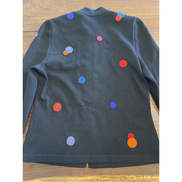 JSS Woman Knit Wear Blazer S Black/Embroidered colorful circles Wool blend USA - Picture 4 of 13